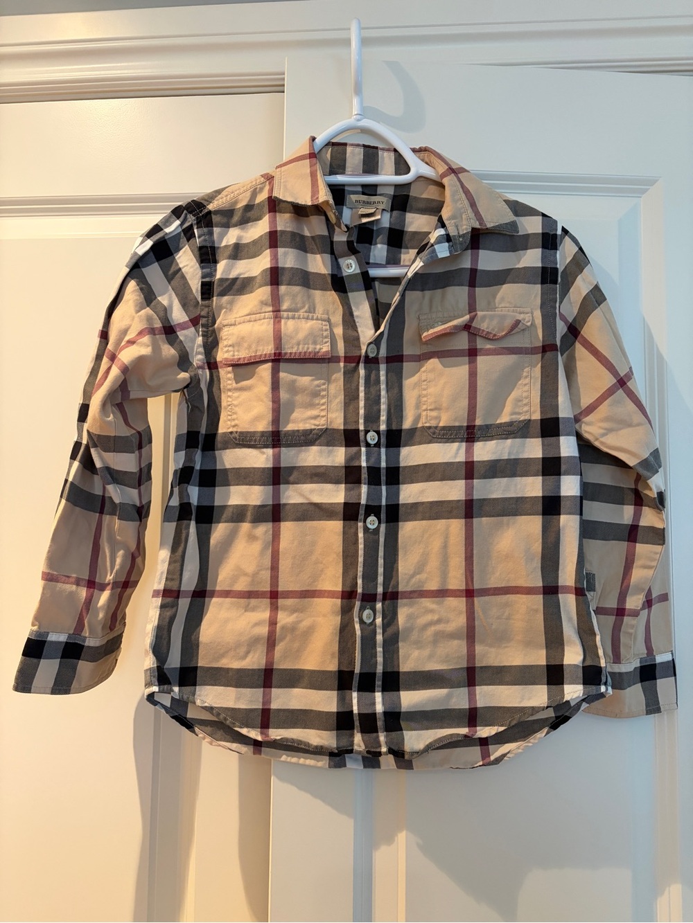 Kids Burberry Beige Plaid Button-Down Shirt Size 10T
